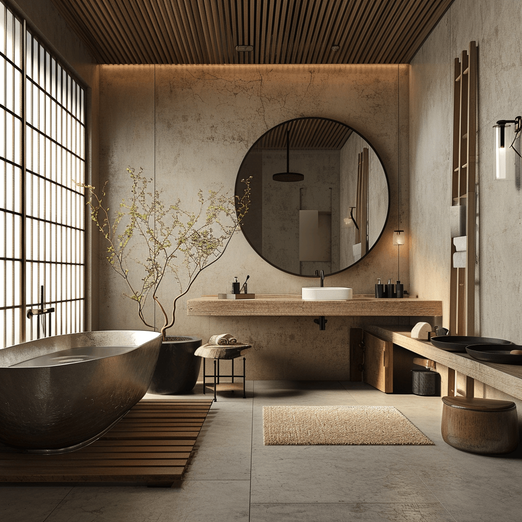 Chic Japandi bathroom decor with a mix of Scandinavian and Japanese design principles