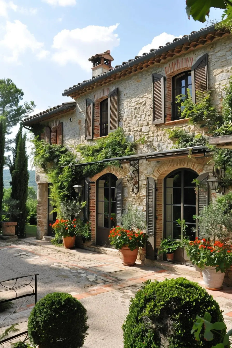 French country style homes exterior in various settings