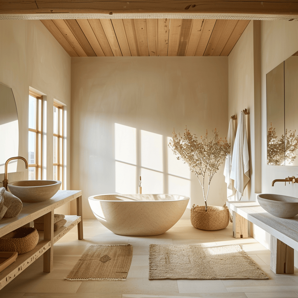 Minimalist Scandinavian bathroom showcasing key design elements of simplicity functionality and natural beauty