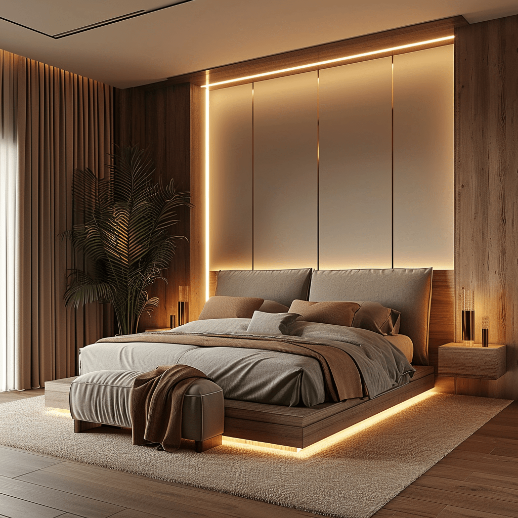 Japandi bedroom featuring a neutral color palette and minimalist furniture