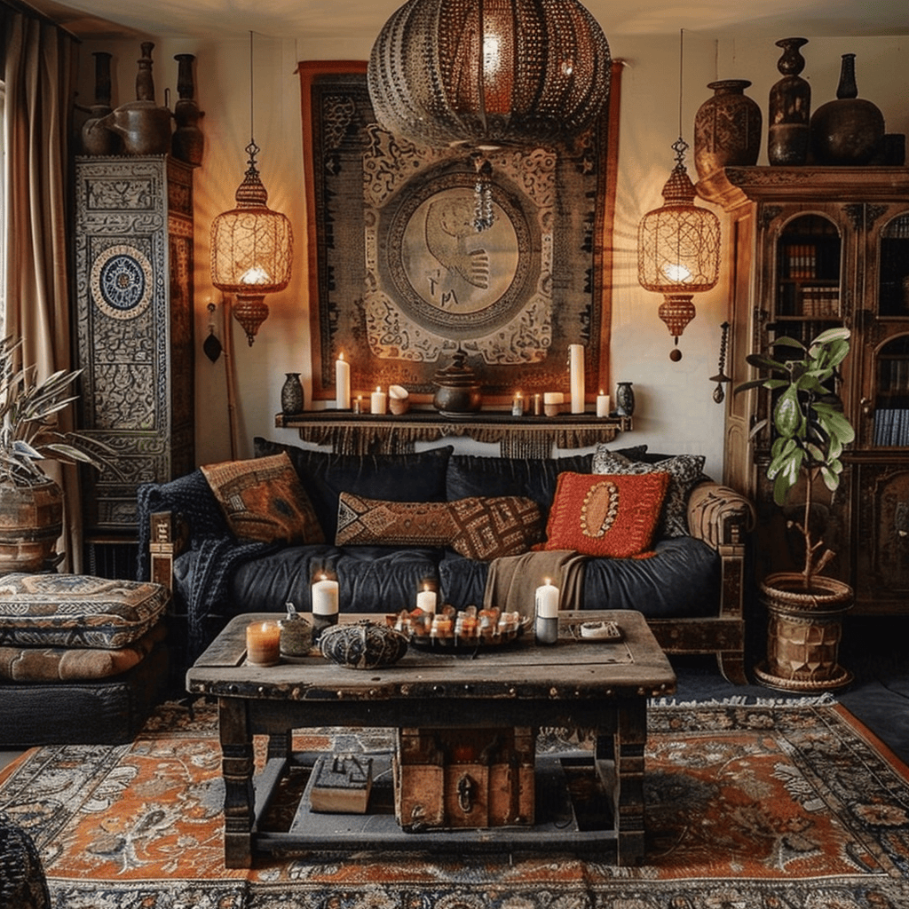 Warm and inviting Moroccan dining room with rich, warm color palette