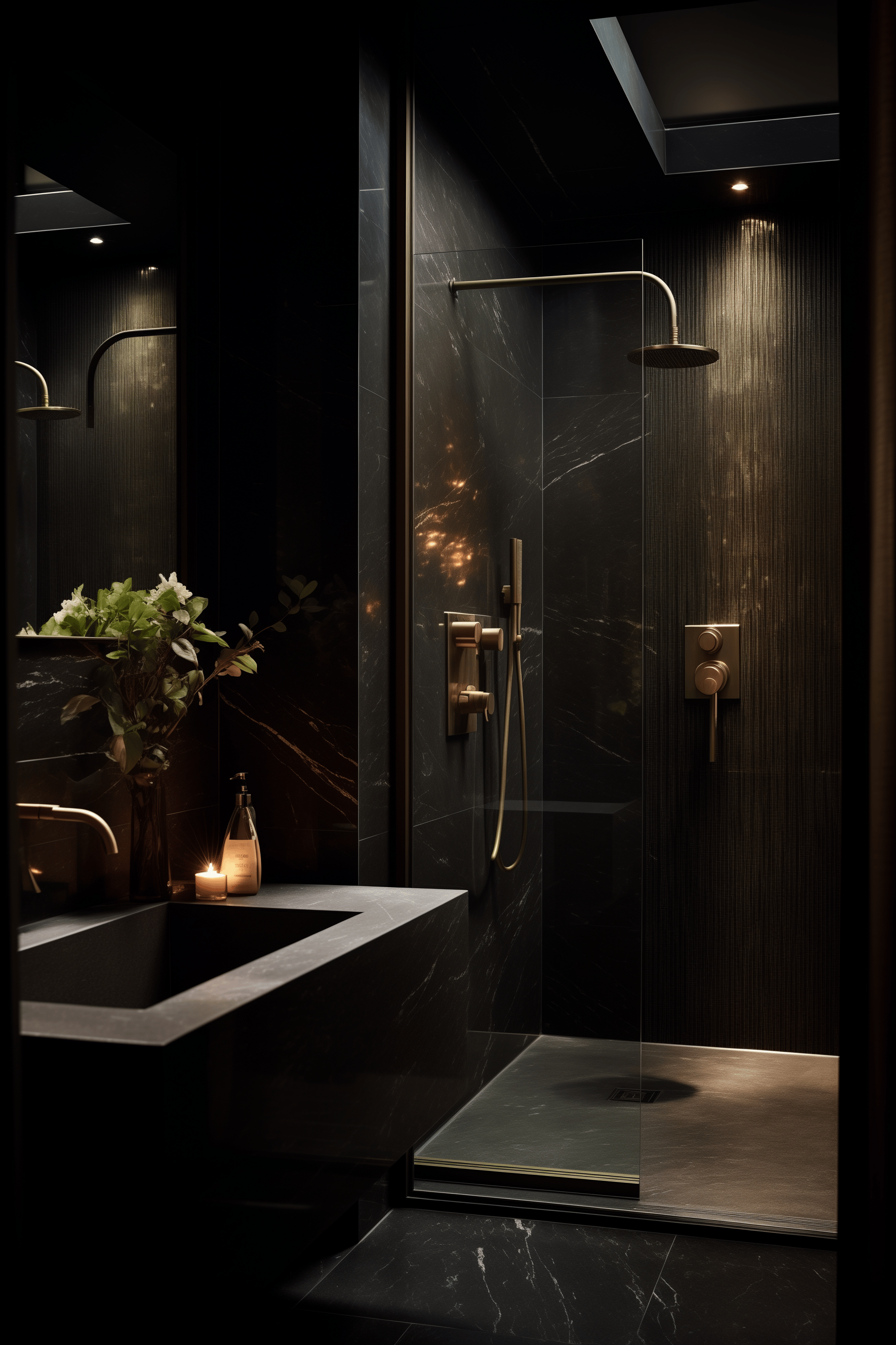dark interior design bathroom