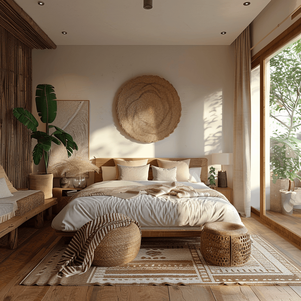 modern cozy bedroom, boho retreat