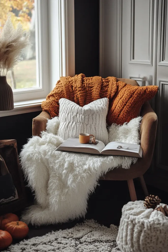 Boho fall bedroom with eclectic autumn inspired elements