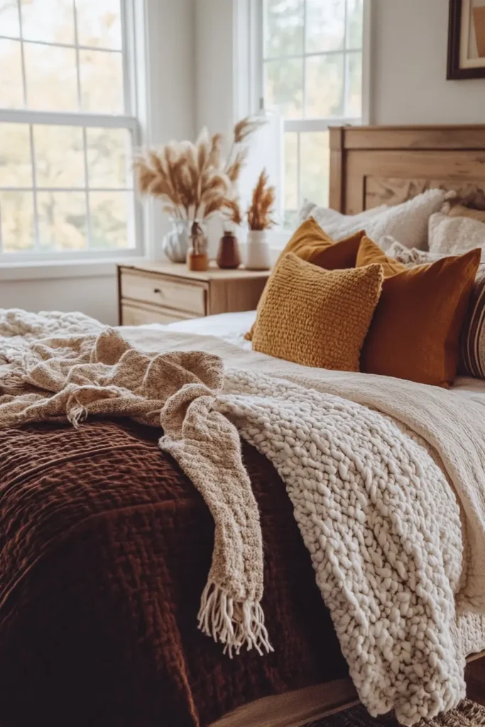 Dark fall bedroom with moody colors and intimate lighting