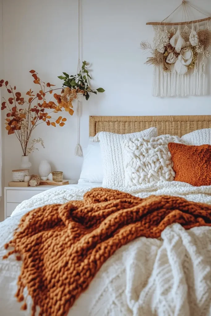 Fall home decor bedroom styled for maximum coziness