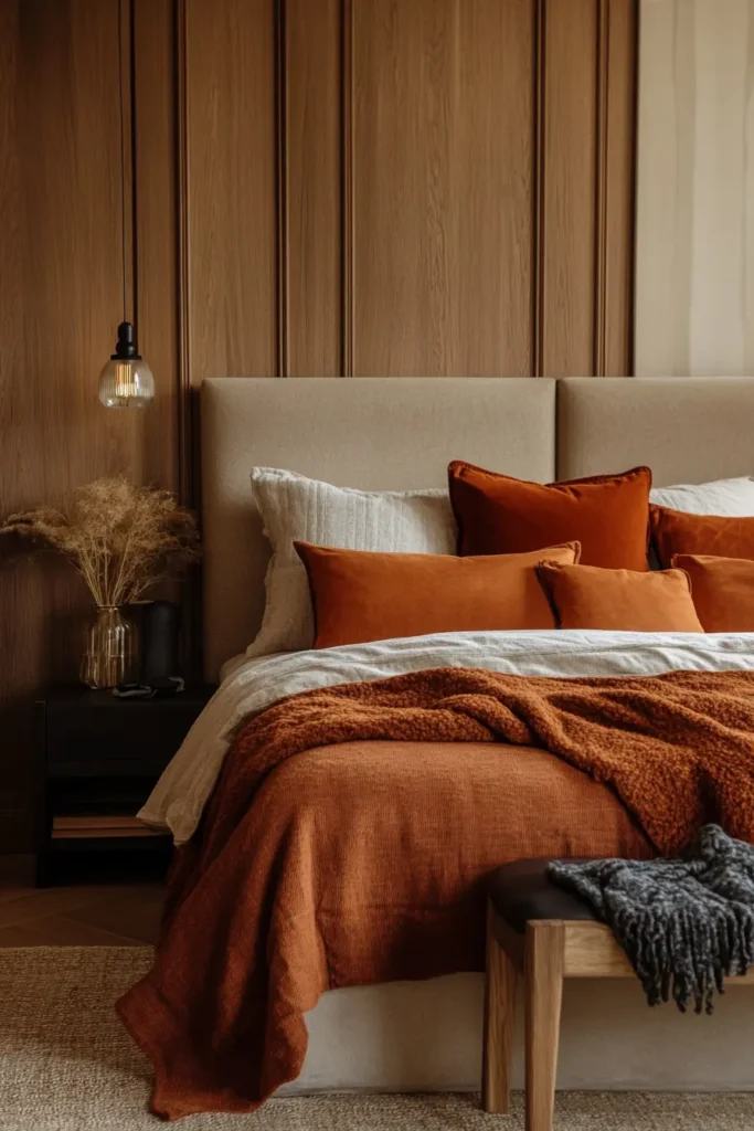 Simple fall bedroom with understated seasonal touches