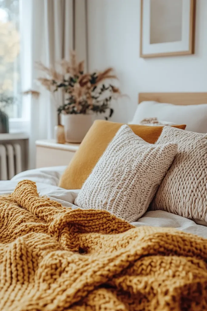 Teal fall bedroom decor offering a fresh take on autumn colors