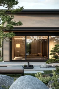 Sophisticated Japandi villa blending indoor outdoor living with zen inspired landscaping and airy interior