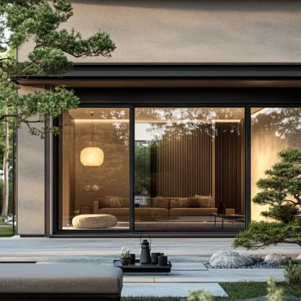 Sophisticated Japandi villa blending indoor outdoor living with zen inspired landscaping and airy interior