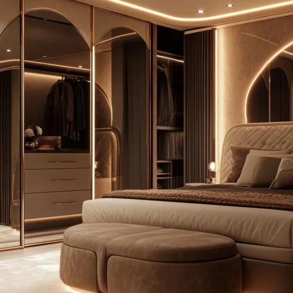 Modern luxury bedroom modern luxury bedroom design master suite with built in wardrobe mirrored doors plush bed storage solutions