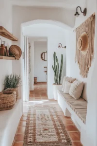 Modern spanish hallway design featuring sleek storage solutions and spanish style hallway accents