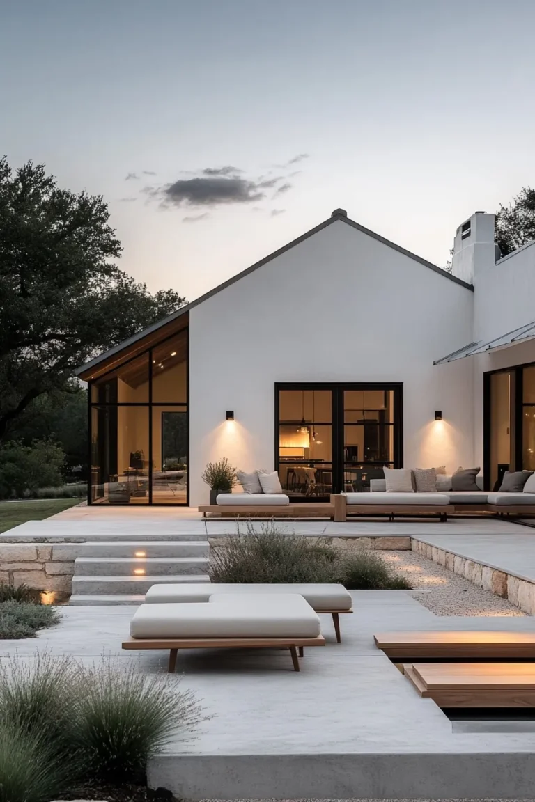 Serene modern ranch exterior blending Scandinavian simplicity with contemporary ranch style elements