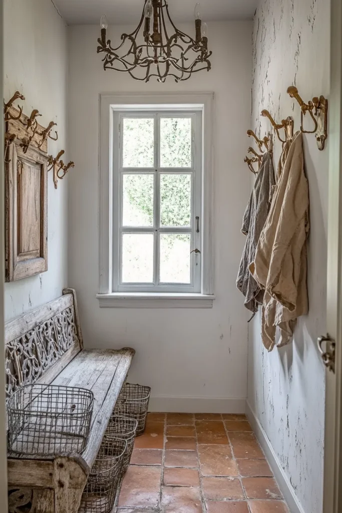 Cozy French country mudroom featuring rustic textures and clever organization French country mudroom ideas blend style and function