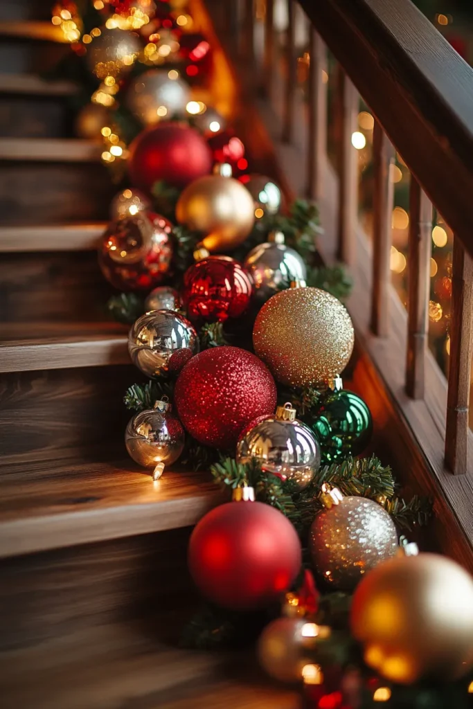 Cozy home interior with staircase christmas decor railings and easy christmas staircase decor ideas