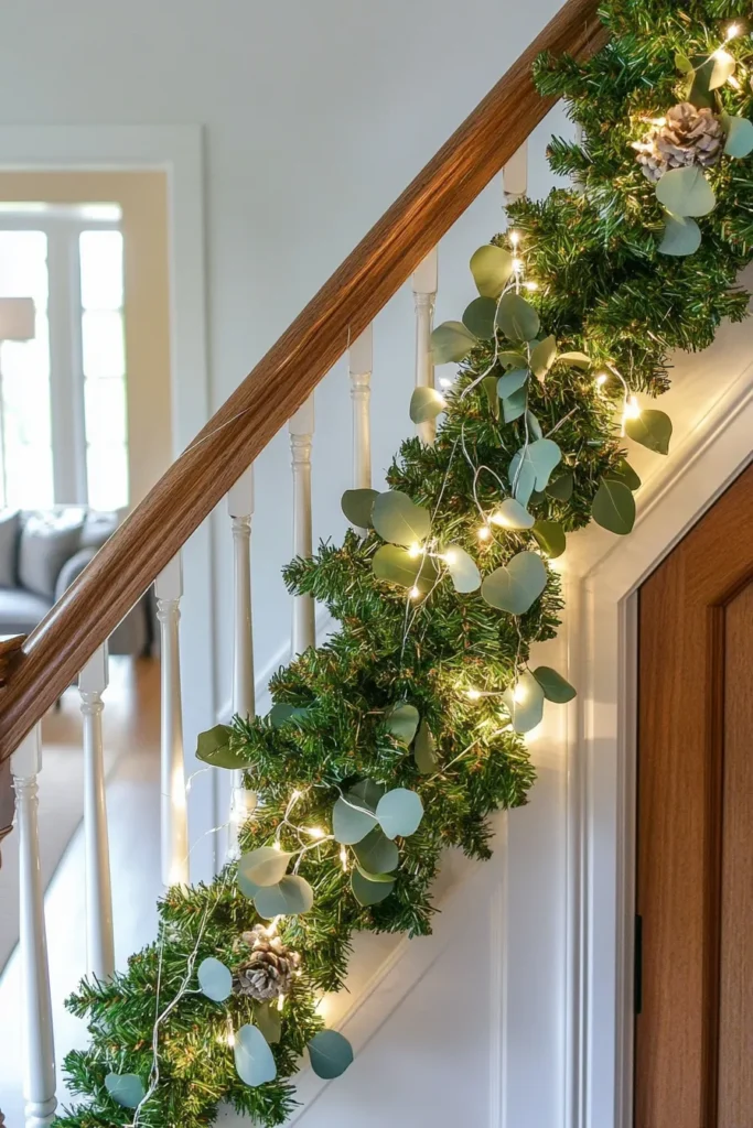 DIY staircase garland christmas adorning elegant staircase and framing doorway with festive charm