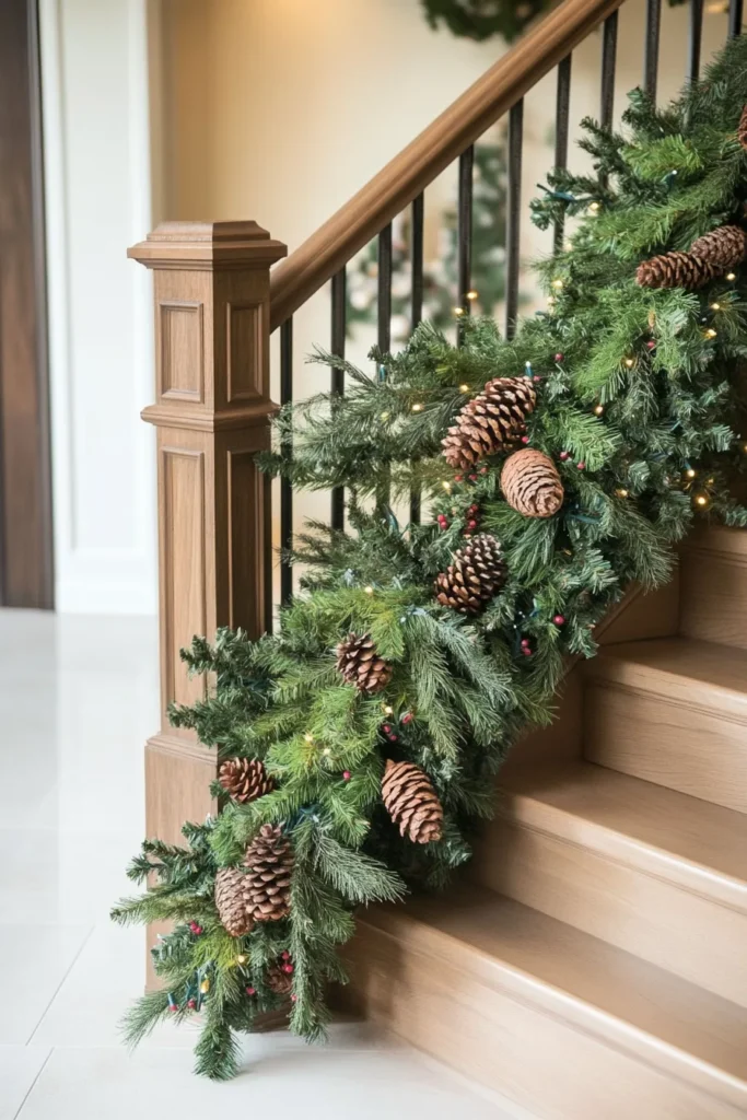 Dimensional staircase garland christmas design with layered picks and varied textures