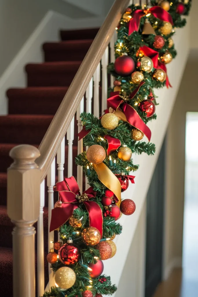 Elegant staircase with easy christmas staircase decor and festive staircase christmas decor railings