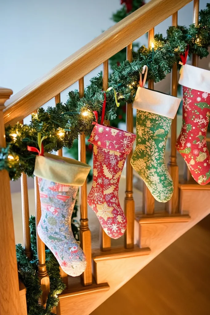 Festive staircase with cheap christmas staircase decor and staircase christmas decor railings