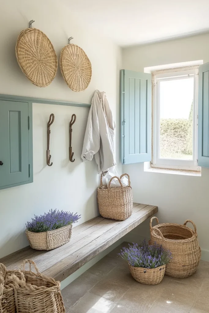 French country mudroom featuring countryside charm with rustic elements and French country mudroom ideas for a functional entryway