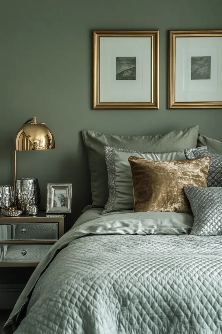 Master bedrooms sage green featuring muted walls sage green and white bedrooms with gold and silver details