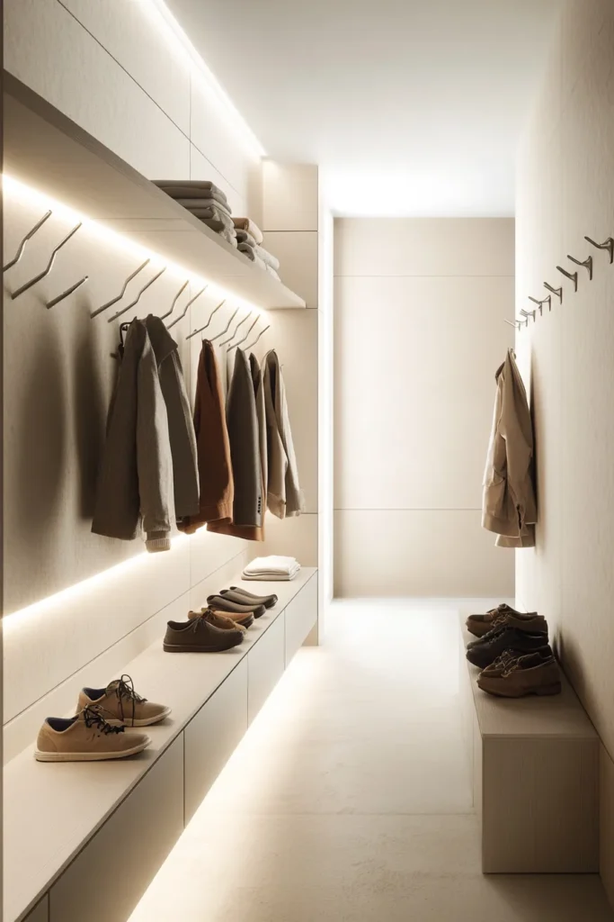 Minimalist mudroom ideas entryway showcasing organized storage and uncluttered atmosphere