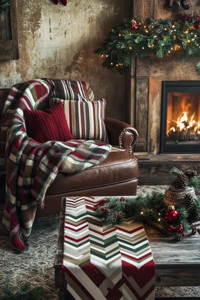 Rustic christmas color palette featuring muted reds greens wooden textures and warm glow