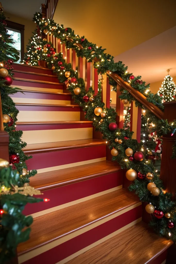 Stunning christmas staircase decor railings easy with garlands lights and ornaments for a magical atmosphere