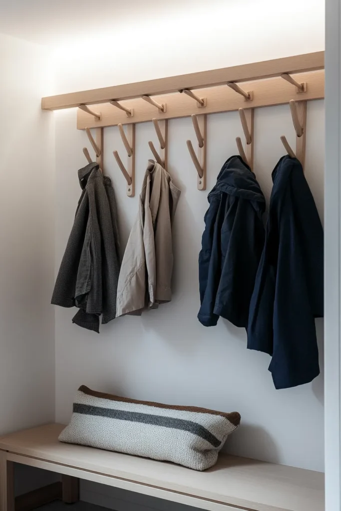 Uncluttered minimalist mudroom ideas showcased in a bright entryway with modern mudroom minimalist elements