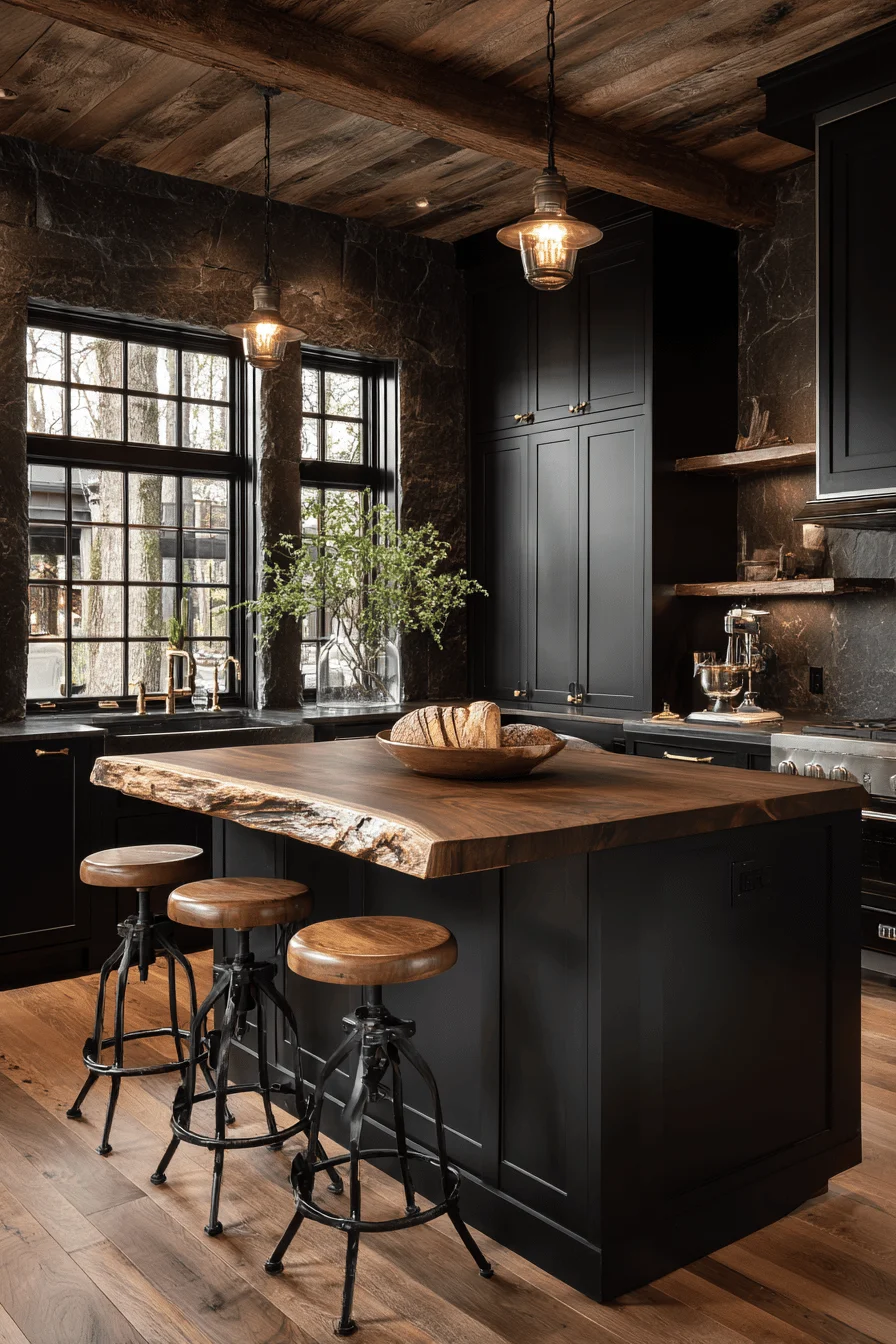 compact kitchen showcasing dark rustic kitchen with rustic dark cabinets kitchen and efficient layout design