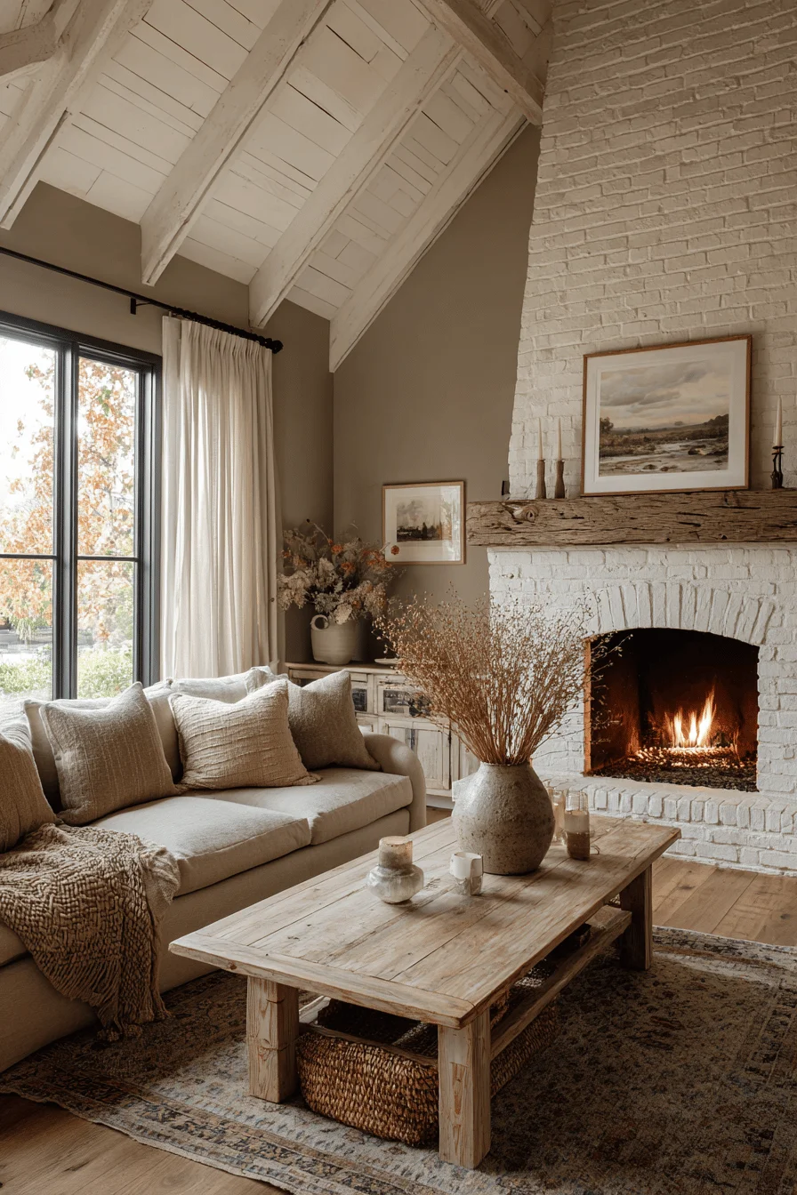cotswolds living room with white brick fireplace oak beam mantel vaulted ceiling fireplace ideas home decor english cottage fireplace ideas