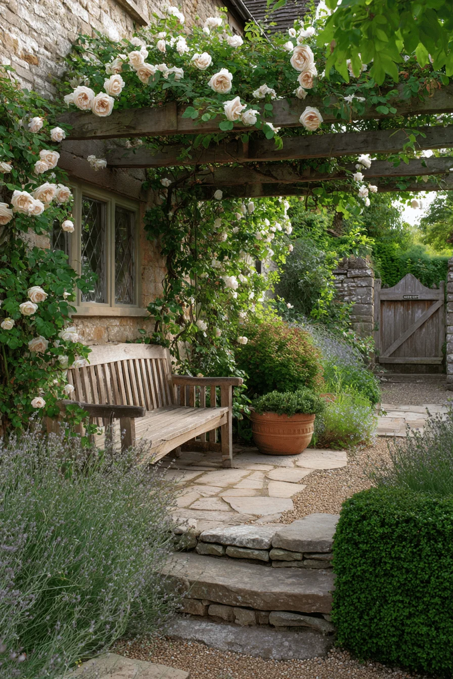 dream garden featuring cottage garden design with english cottage style including established perennial borders climbing roses and natural limestone pathways