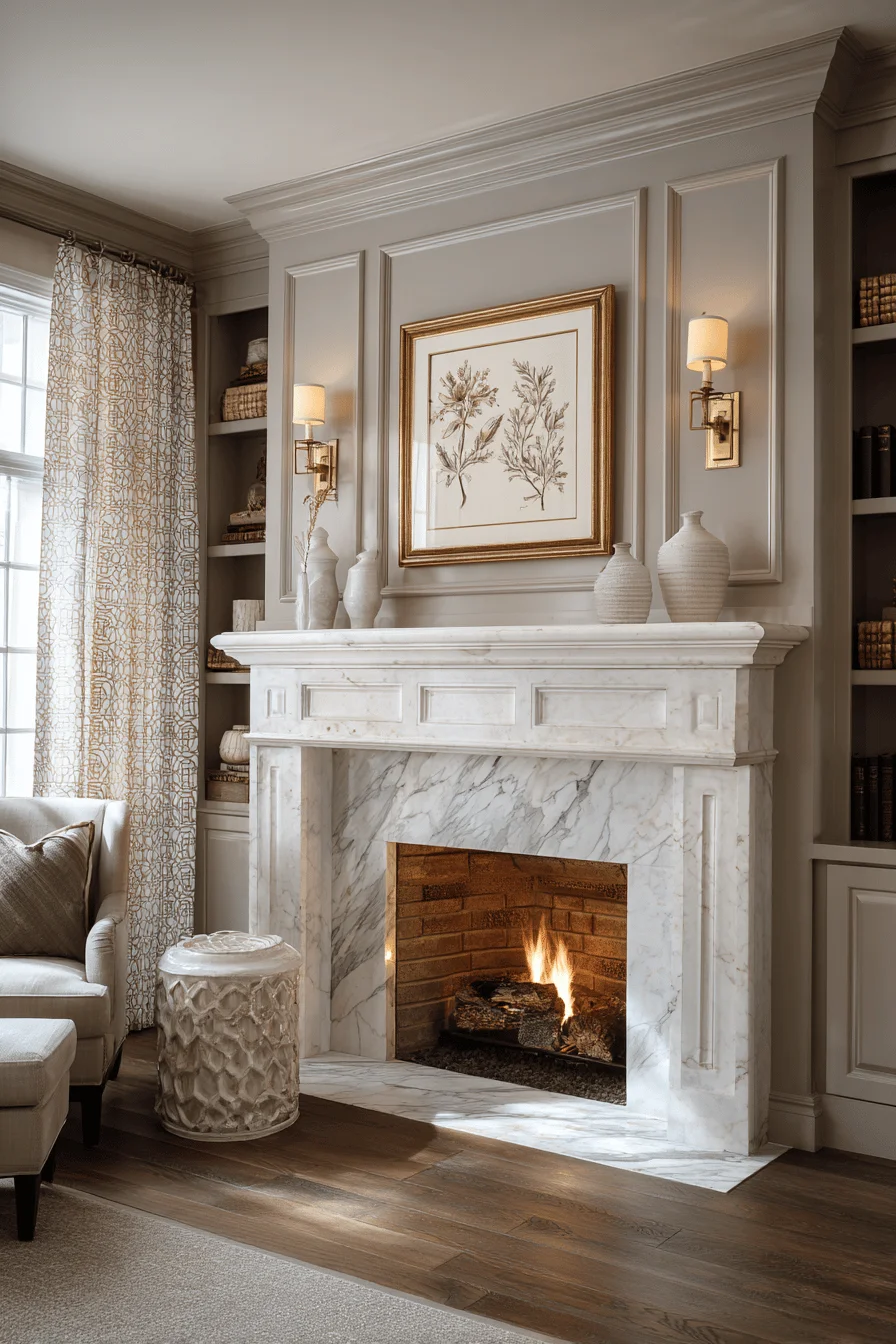 elegant english fireplace with marble surround oak hardwood flooring home interior design built in bookshelves english cottage stone fireplace ambient lighting