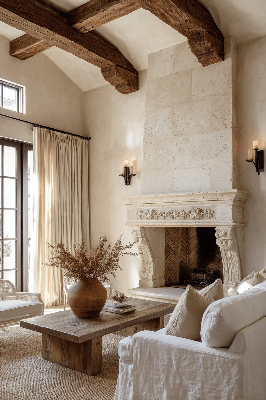 elegant fireplace with interior design elements showcasing fireplace italian style in tuscan living space