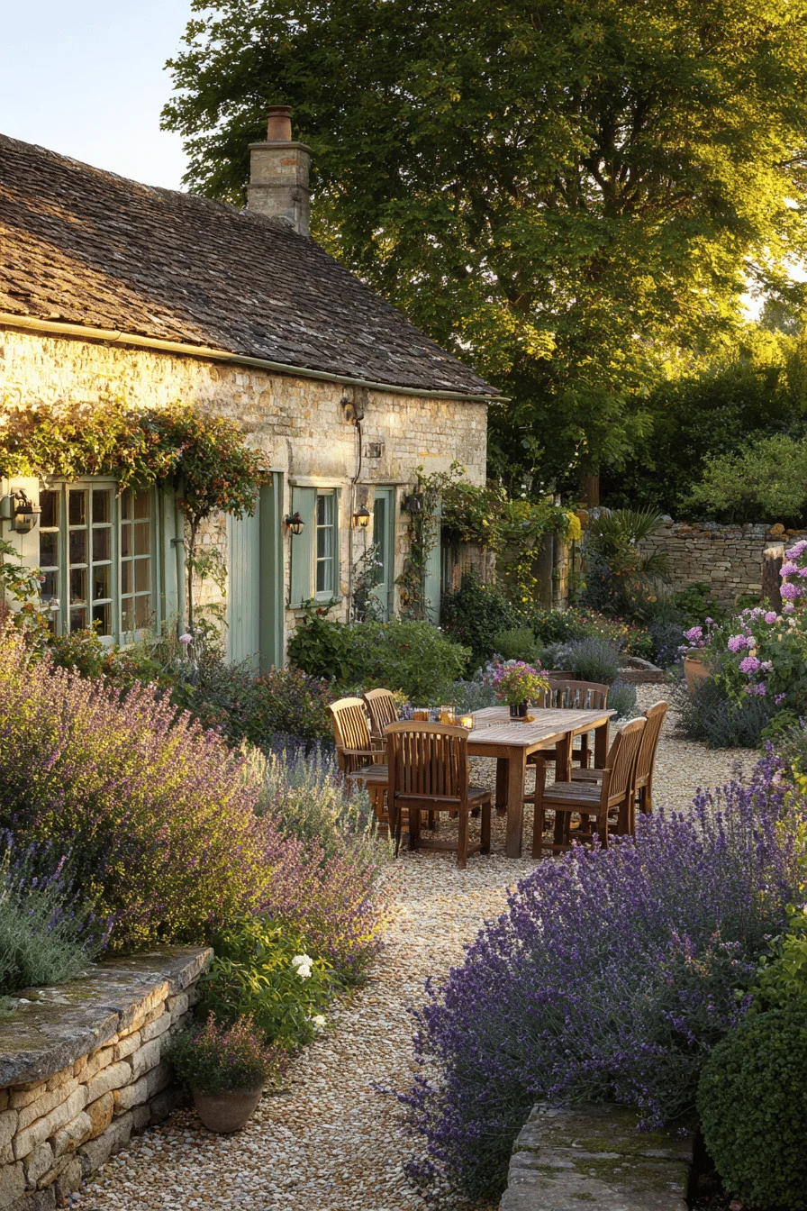 front garden ideas featuring farmhouse garden with limestone edging greenhouse shed structures and farmhouse garden design plantings