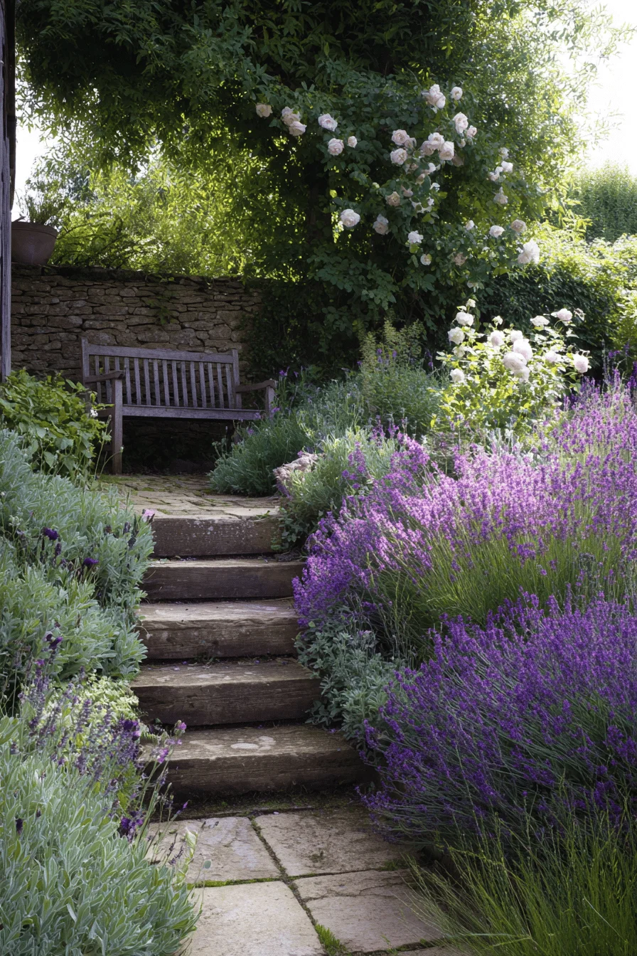 garden party ready cottage core garden featuring english cottage design with established perennial borders climbing roses and natural limestone pathways