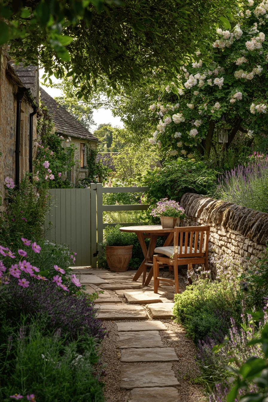 garden party ready cottage garden with small cottage garden ideas including dining furniture positioned among abundant flowering plants and pathways