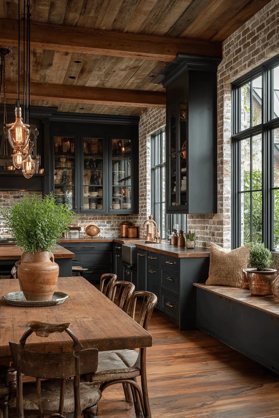 kitchen islands house layouts with dark wood rustic kitchen featuring solid wood countertops and edison bulb lighting