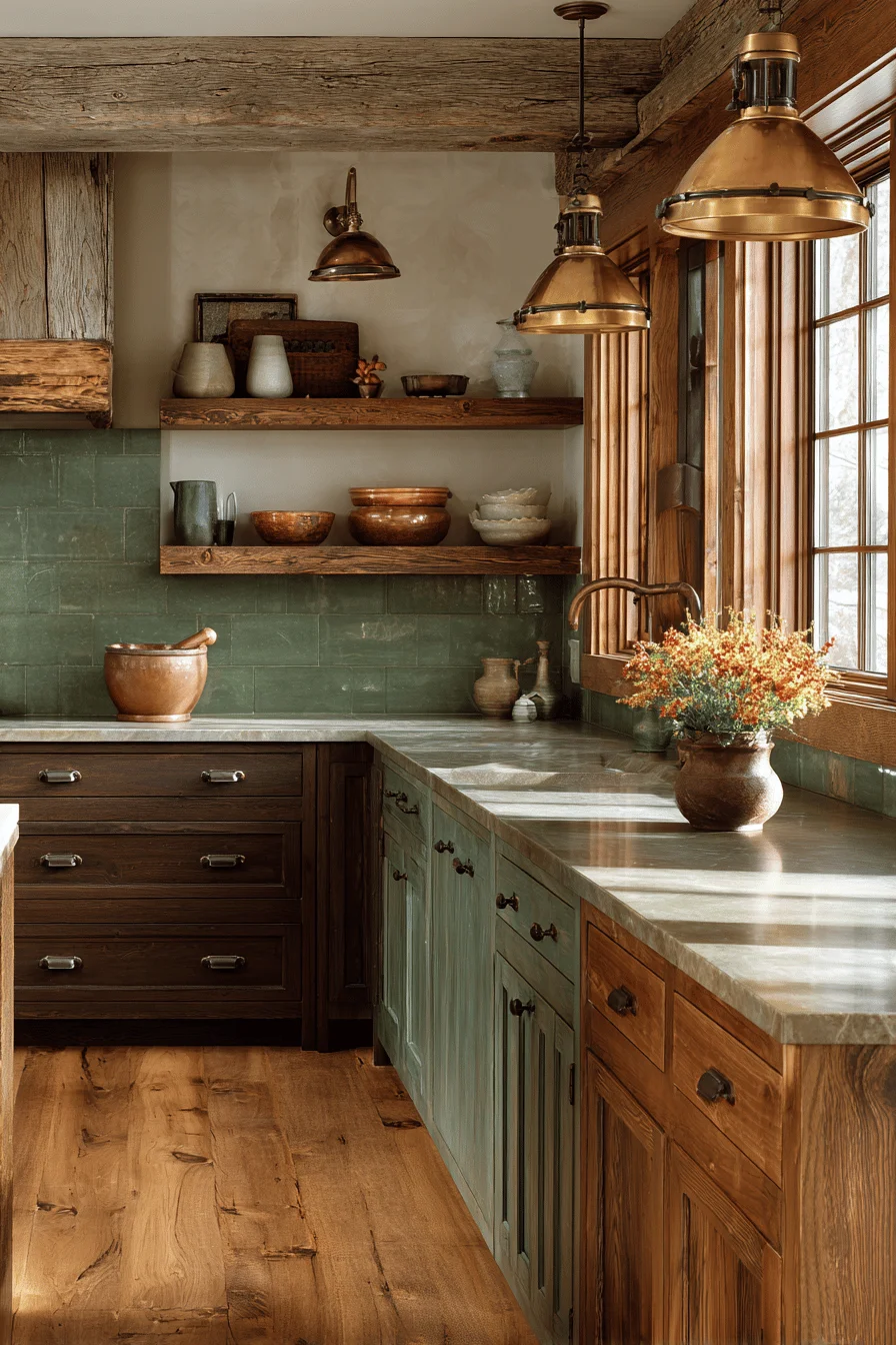 kitchen organization modern house design featuring rustic dark kitchen with warm brown cabinetry and brass pendant lighting