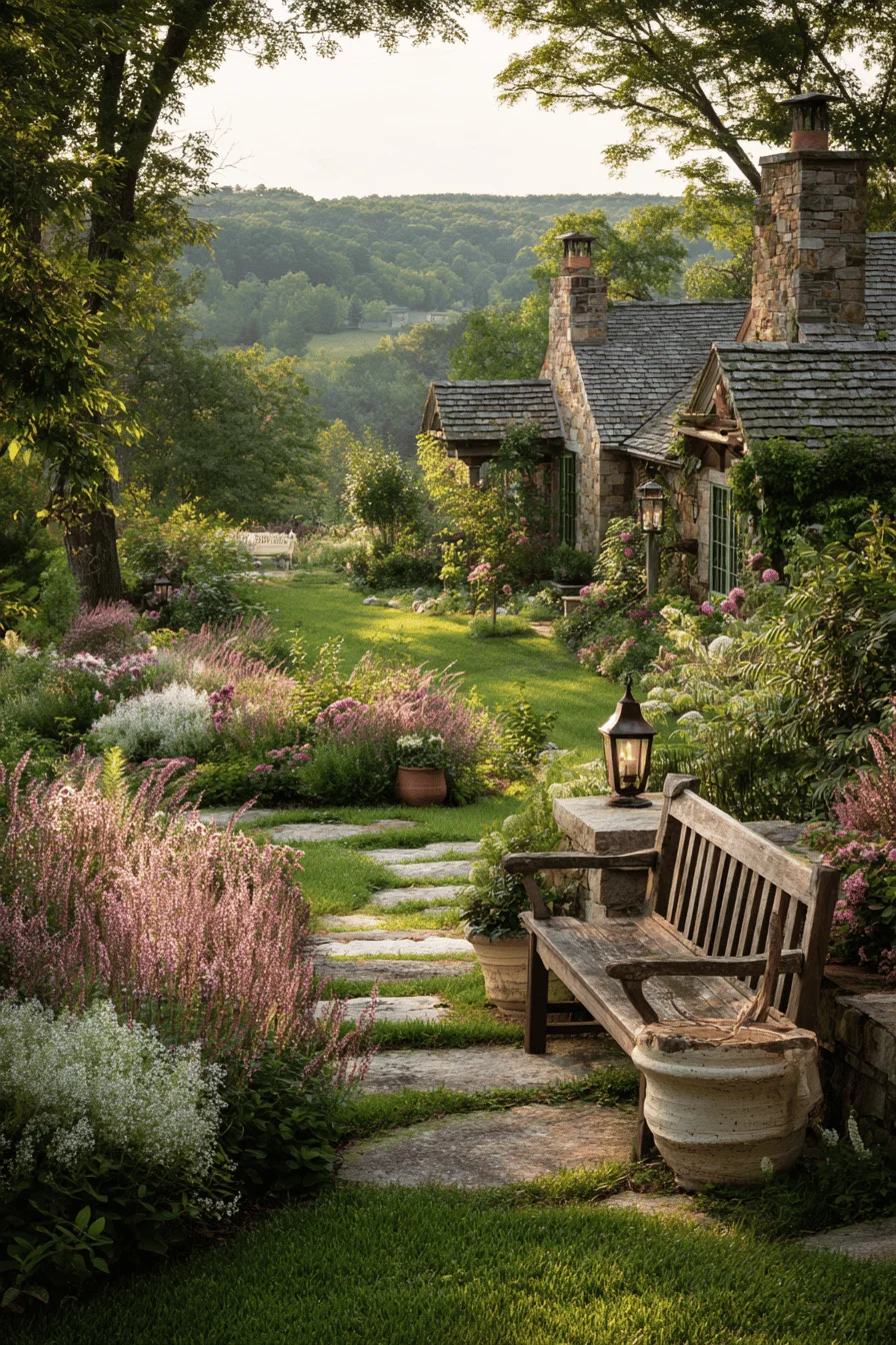 room decor ideas featuring modern farmhouse garden with sage green cottage structures and country backyards design