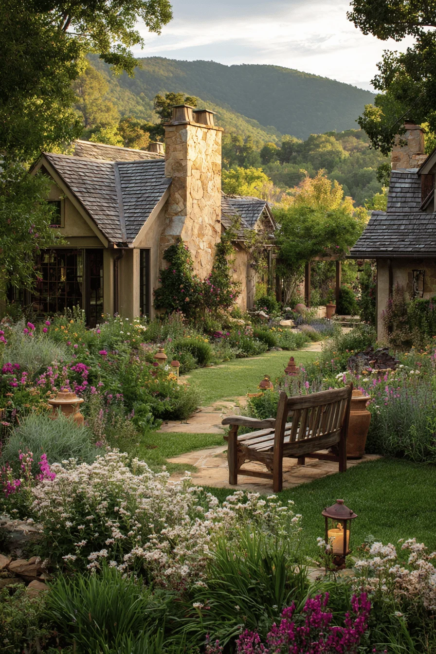room decor showcasing modern farmhouse garden with wooden fencing vibrant perennials and farmhouse style landscaping
