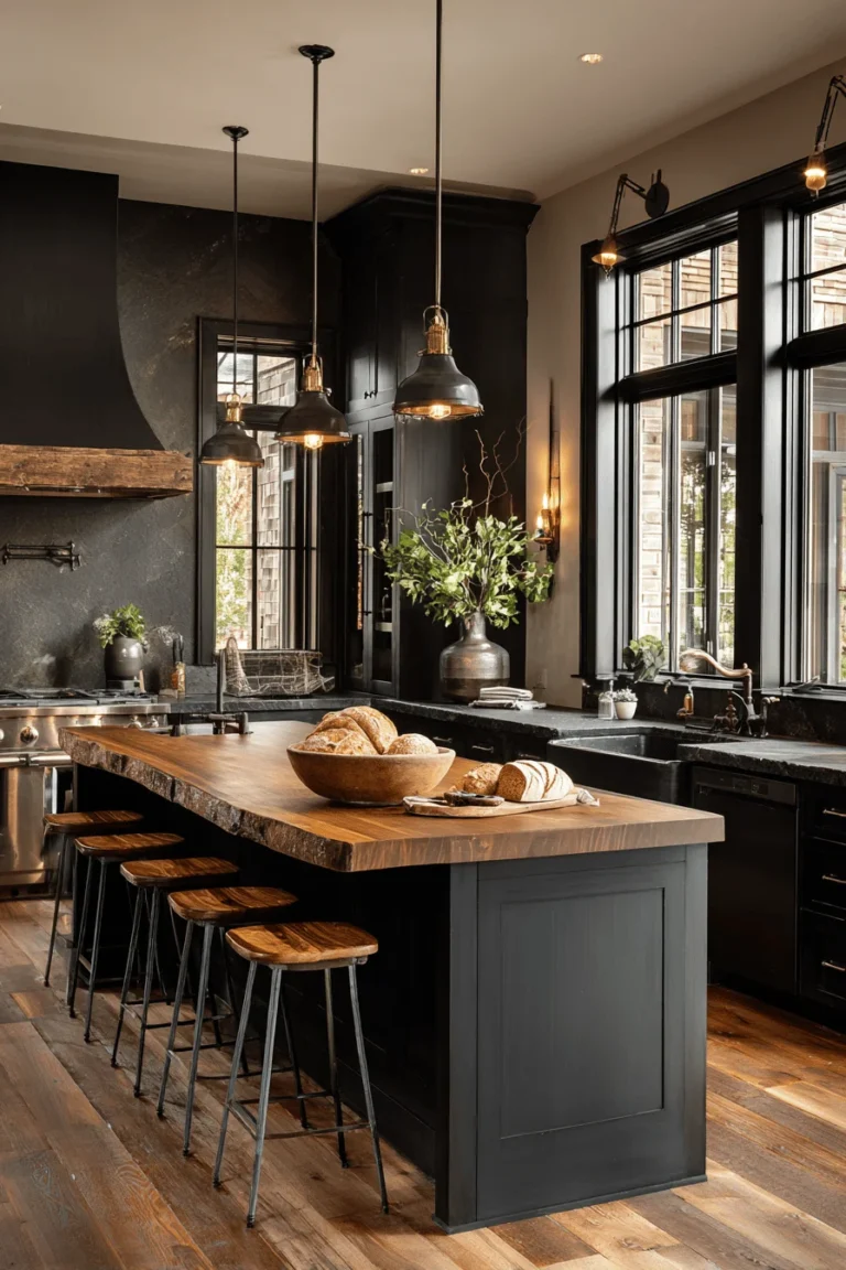 sophisticated dream kitchen featuring dark rustic wood floors industrial pendant lighting and harmonious design elements for perfect house inspiration