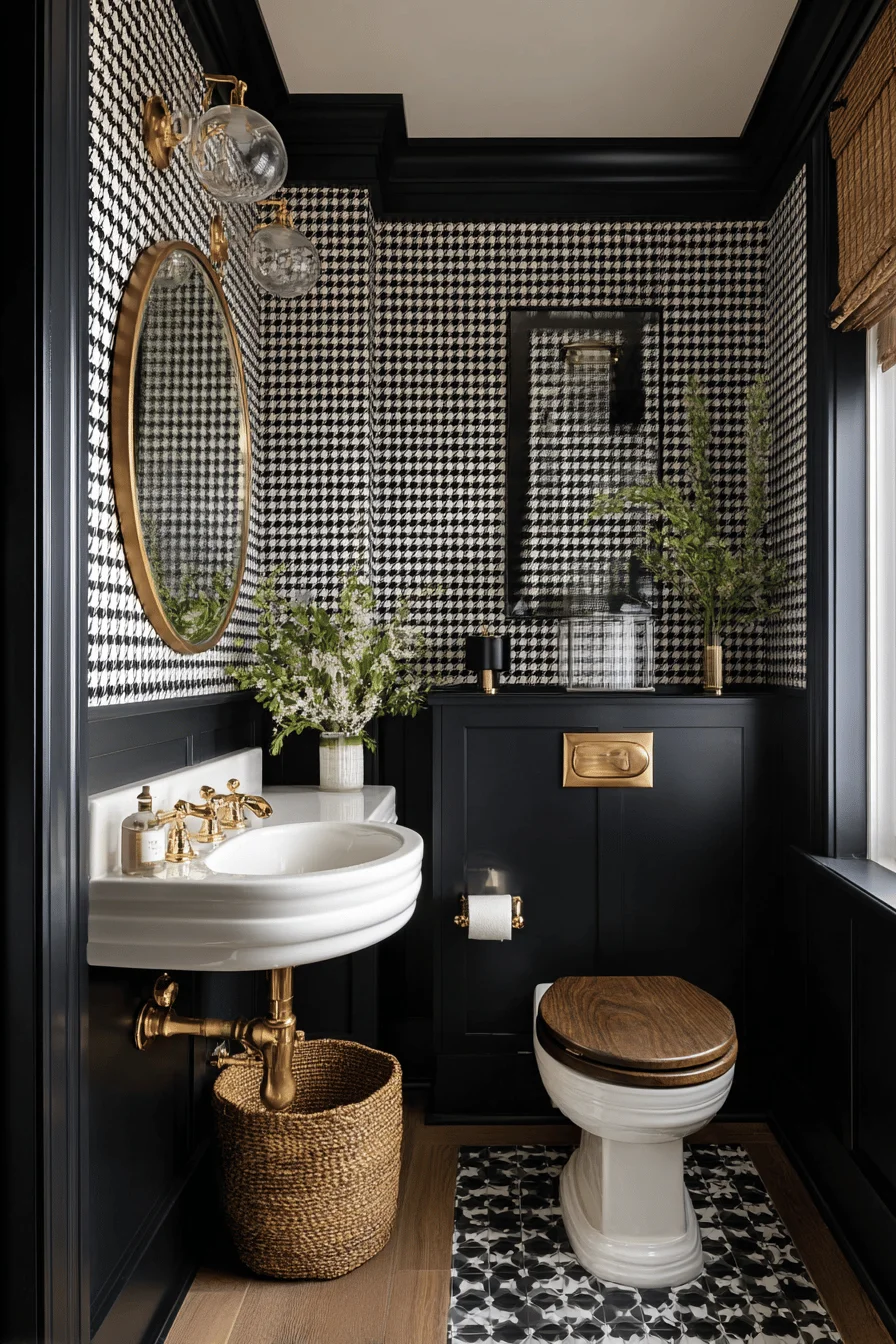 stylish downstairs toilet ideas with victorian character black and white design gold mirror glass sconces