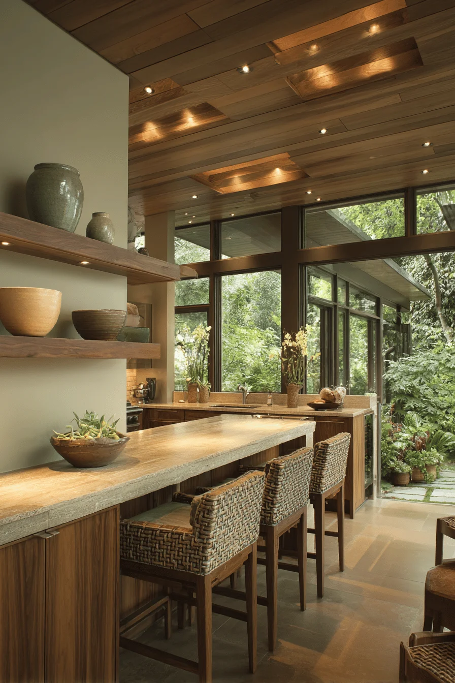 tranquil earthy home decor space showcasing natural materials handcrafted pottery and sophisticated neutral color palette