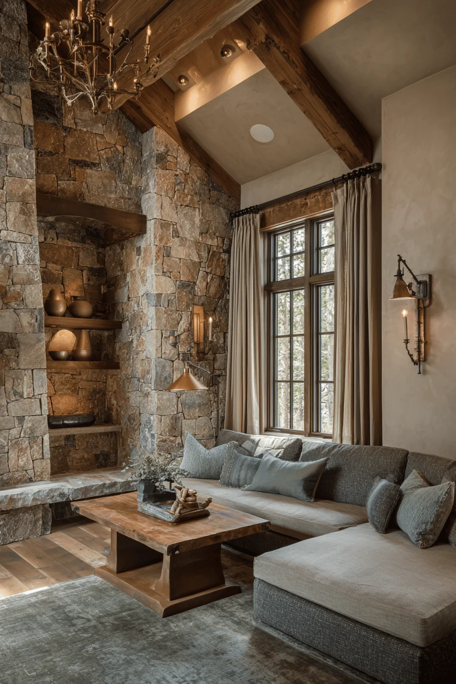 curtains living room with dream house decor featuring mountain home living room soft linen drapery timber framed windows