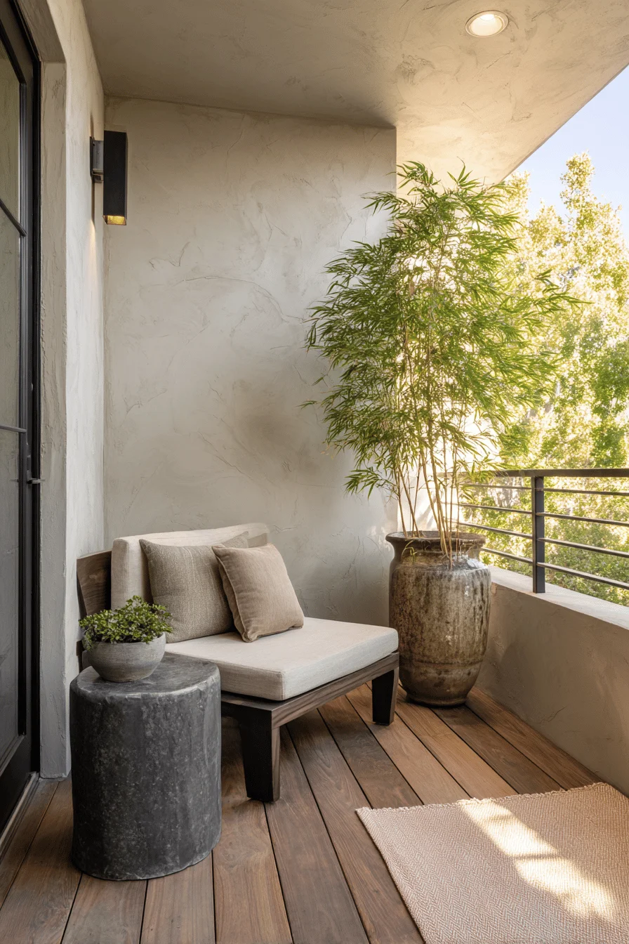 dream house exterior japandi balcony featuring balcony ideas apartment with apartment balcony and minimalist furniture