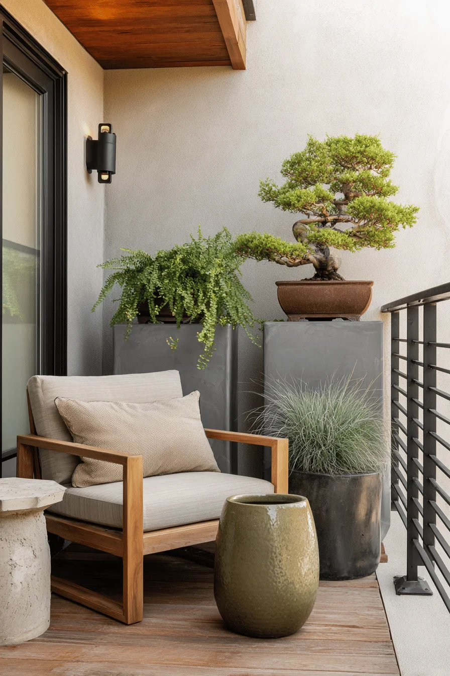 dream house japandi balcony featuring closed balcony ideas with enclosed balcony and minimalist furniture