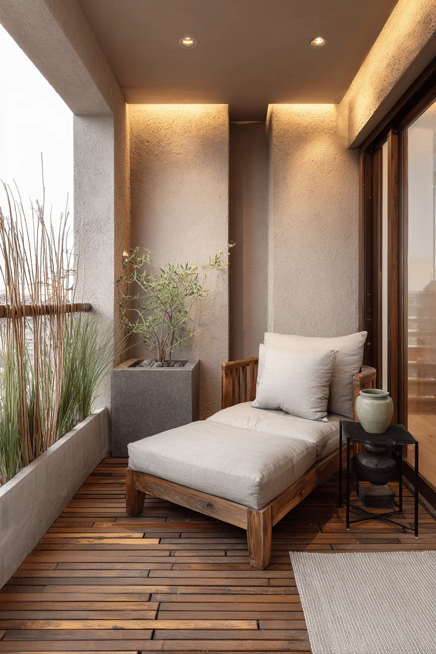 exterior japandi balcony featuring balcony garden with balcony garden ideas and minimalist outdoor furniture
