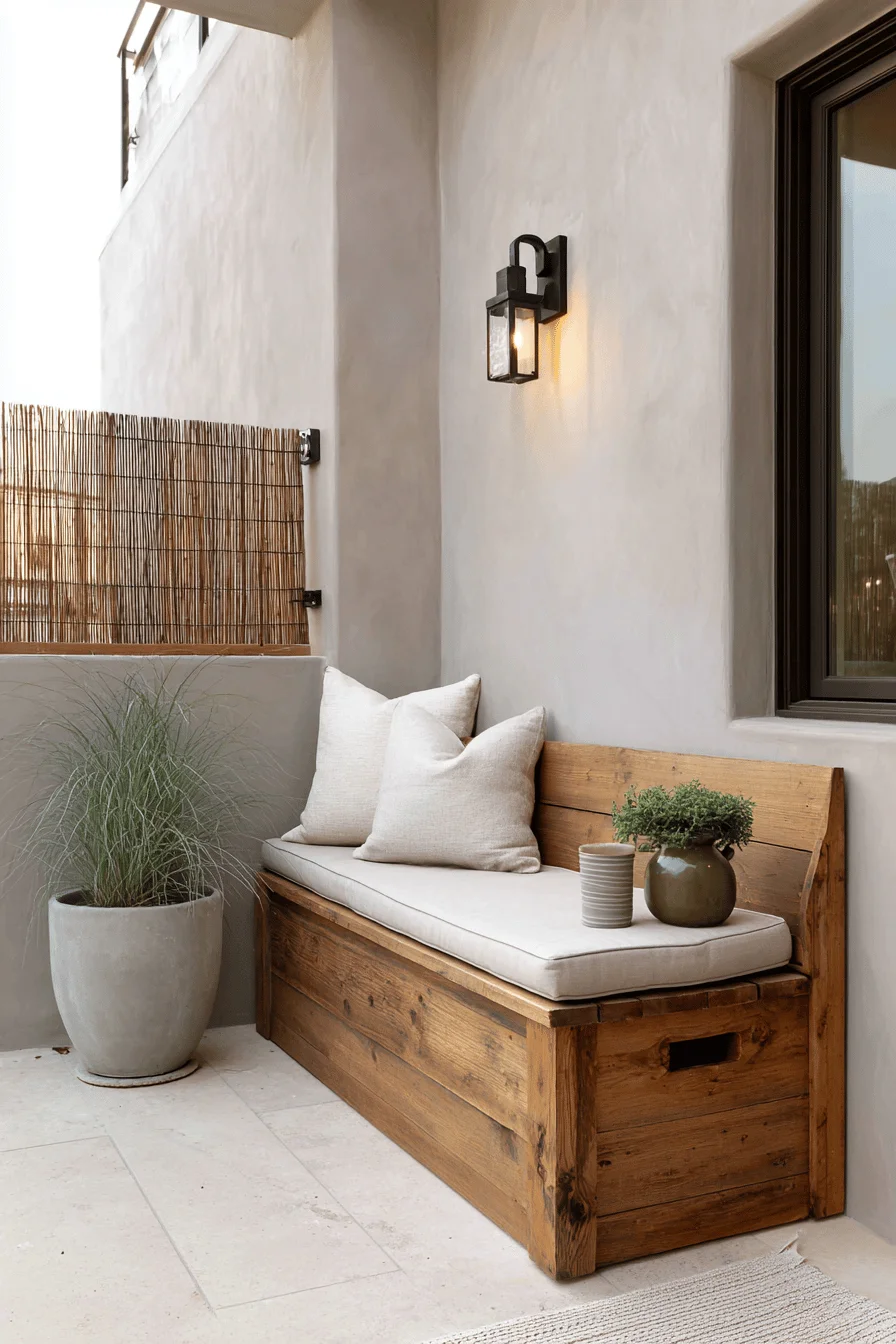 home interior design japandi balcony showcasing balcony decor ideas with small balcony decor featuring teak furniture and plants