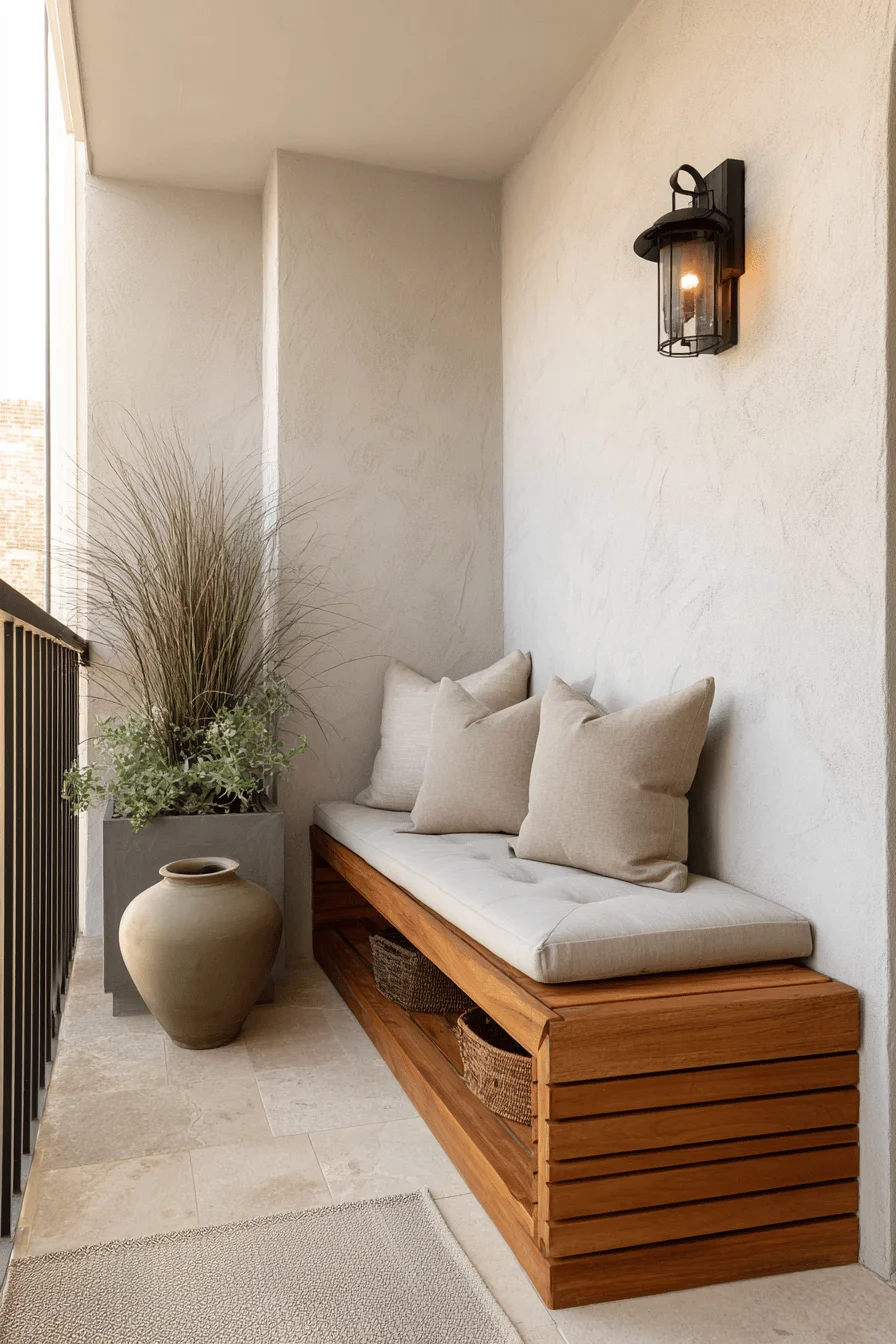 interior design japandi balcony featuring balcony decor ideas with apartment patio and minimalist furniture